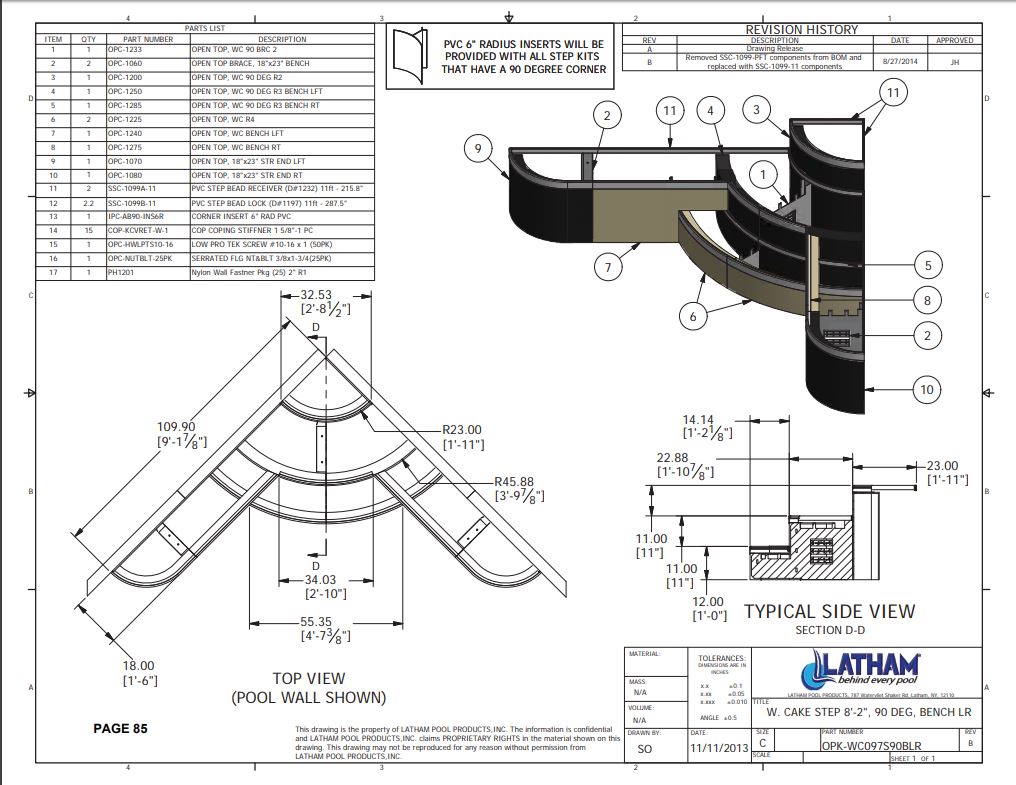 Wedding Cake Corner Step Polymer 3-Tread 90 Deg. 6" Radius w/ Double Bench